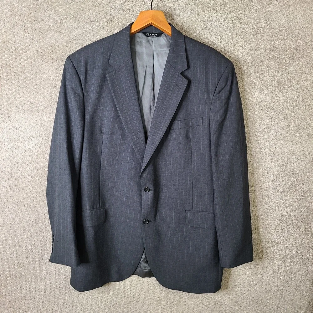 Jos A Bank Jacket Mens 46XL Gray Striped Blazer Wool 2 Button Suit Coat‎